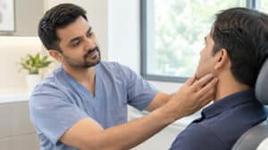 Oral and maxillofacial surgeon examining a patient's jaw at Pandit Clinic, Pune